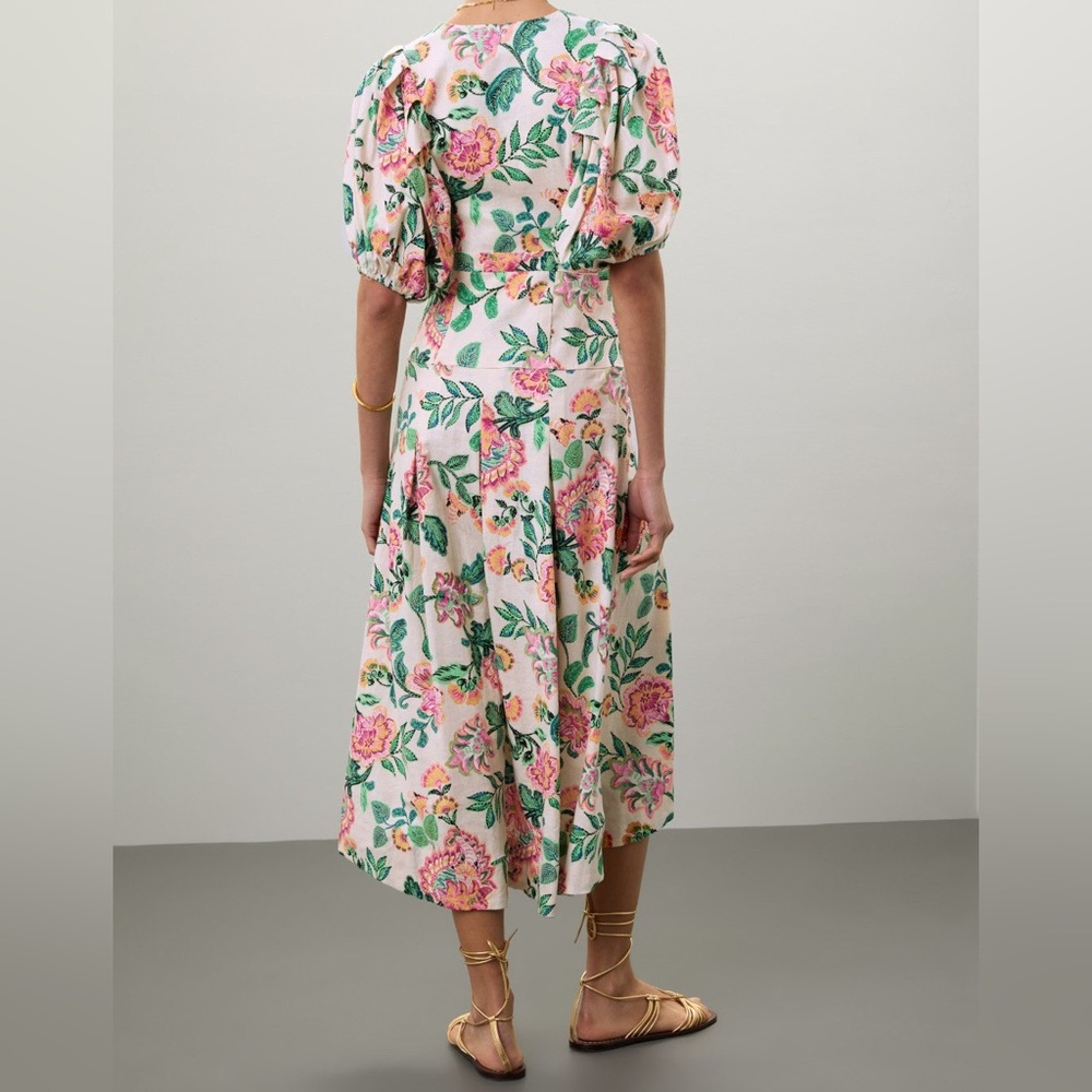 Misa Los Angeles Jamila Dress Floral Puffy Sleeve High Low Midi - Picture 5 of 12